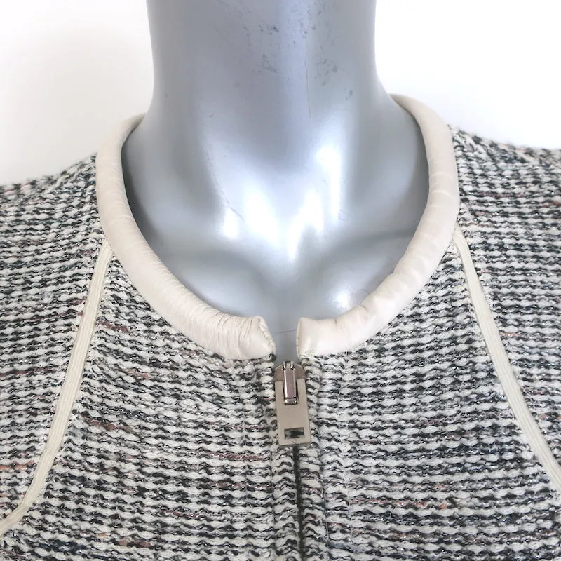 IRO Noelia Jacket Cream/Black Leather-Trim Metallic Tweed Size 0
