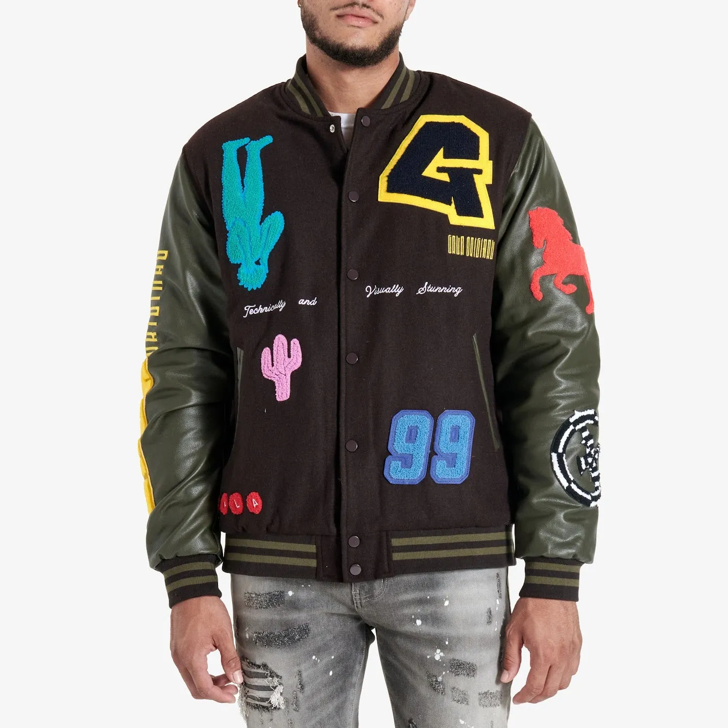 IT'S COMPLICATED VARSITY JACKET (FUDGE/FOREST NIGHT)