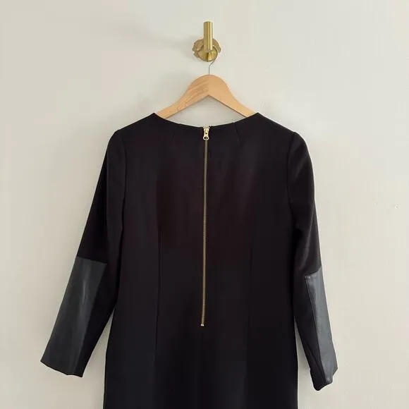 J. Crew Faux Leather Long Sleeve Shift Dress Black 0