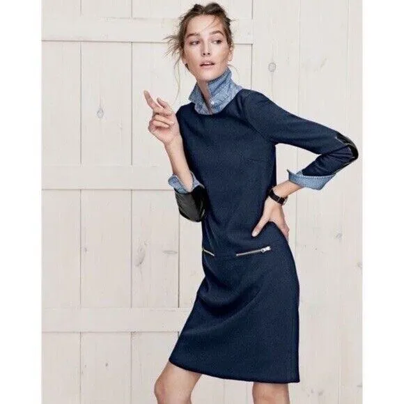 J. Crew Faux Leather Long Sleeve Shift Dress Black 0