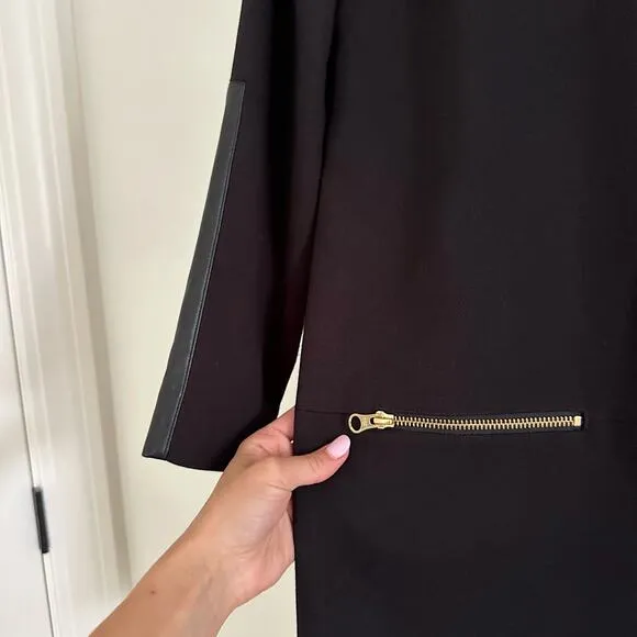 J. Crew Faux Leather Long Sleeve Shift Dress Black 0