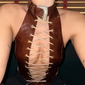 JazzHer Ayda Faux Leather Halter Top