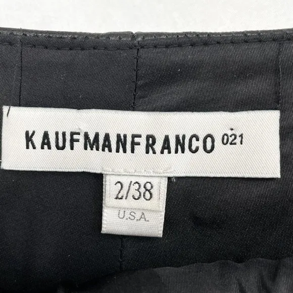Kaufman Franco Tweed Mini Skirt Size 2/38 Black Faux Leather USA Made Vtg Luxury