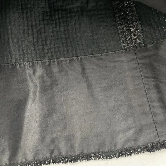 Kaufman Franco Tweed Mini Skirt Size 2/38 Black Faux Leather USA Made Vtg Luxury