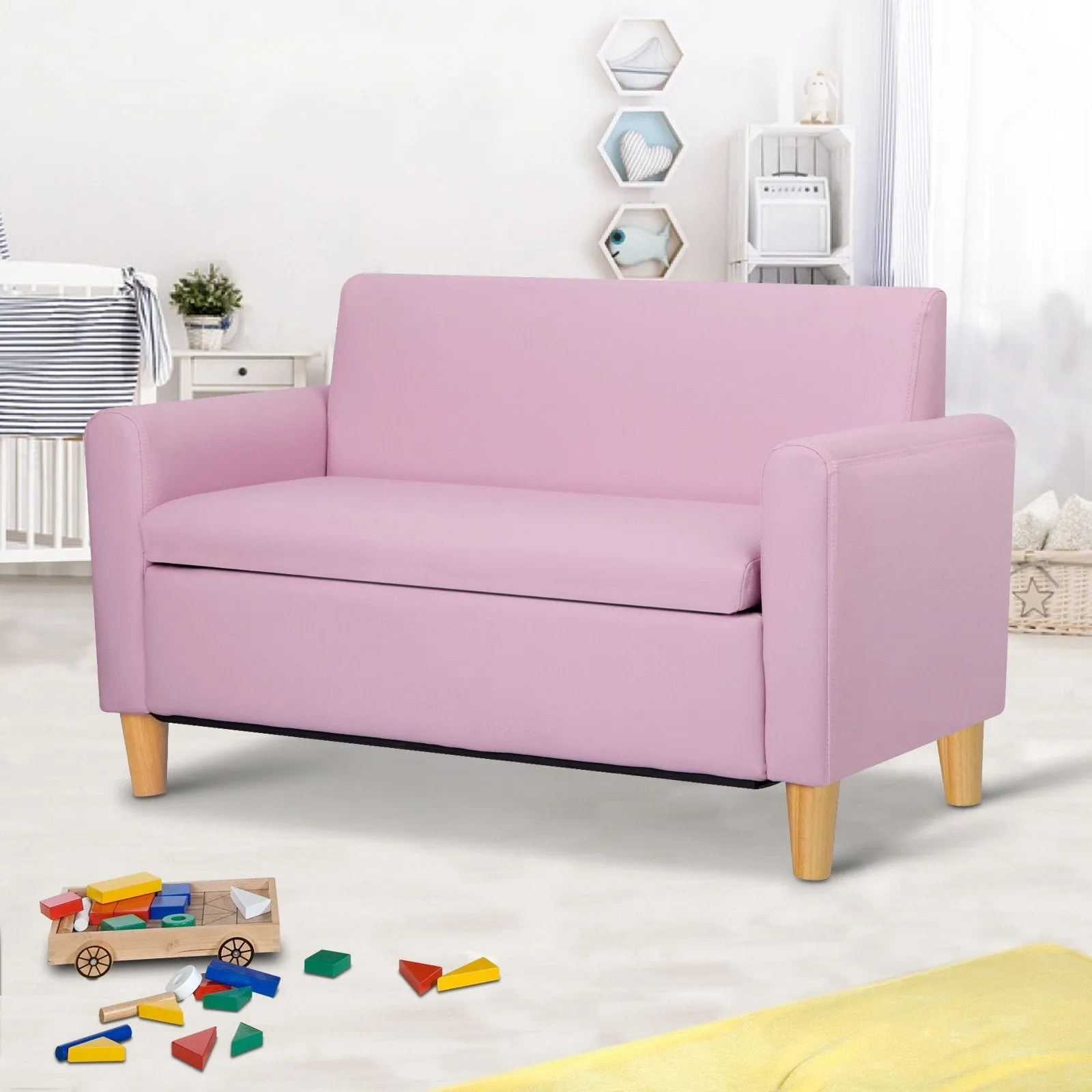 Kids Sofa Storage Armchair Lounge Pink PU Leather Children Chair Couch