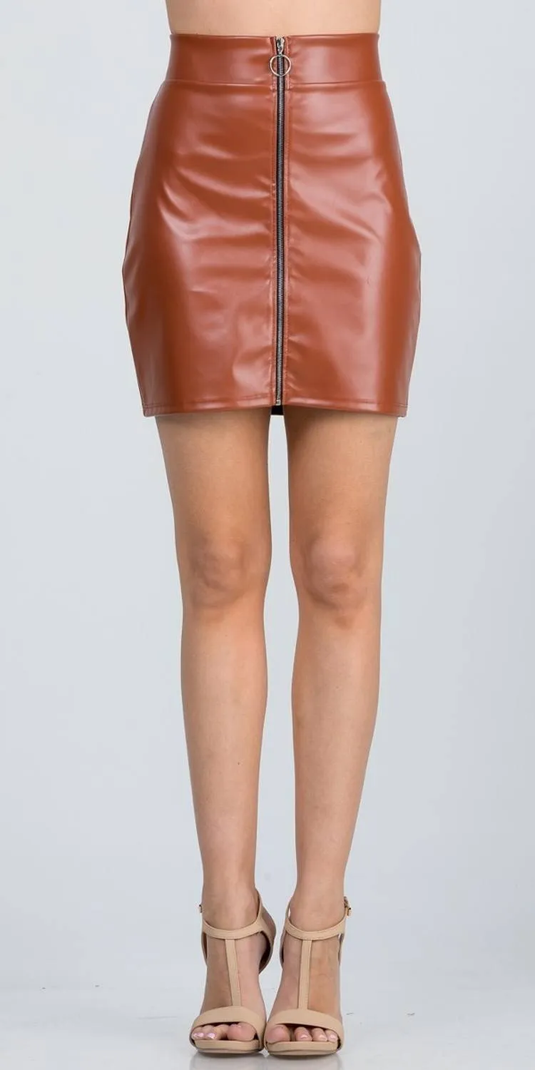 La Scala 25904 Open Zipper Faux Leather Mini Skirt