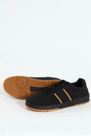 Lace Up Sneaker With Side Stripe - Black