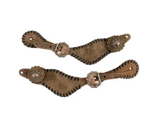 Ladies Leather spur straps with BLACK buckstitch trim