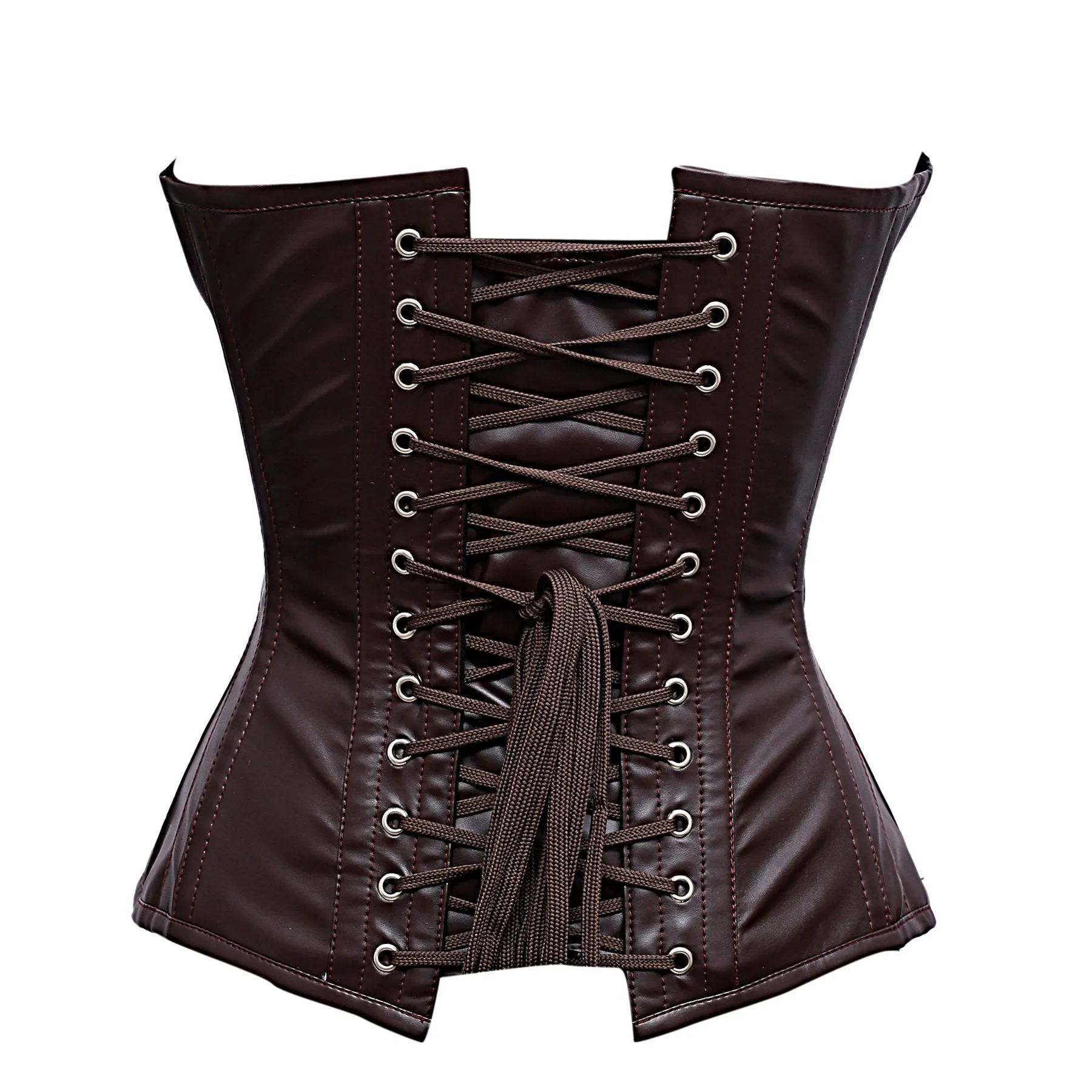 Larson Steel Bone Brown Faux Leather Corset