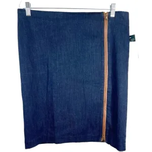 LAUREN RALPH LAUREN Light weight dark wash denim pencil skirt with leather trim