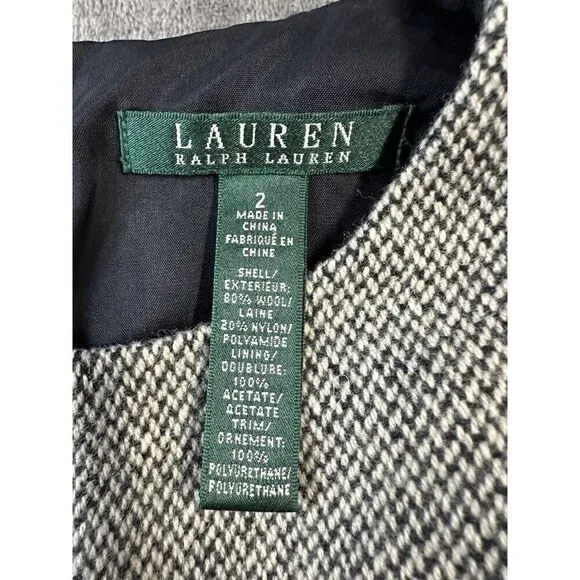 Lauren Ralph Lauren Houndstooth Tweed Wool Blend Dress sz 2