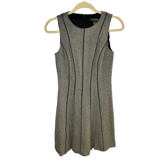 Lauren Ralph Lauren Houndstooth Tweed Wool Blend Dress sz 2