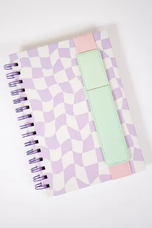 Lavender Checker Notebook with Pen Pocket