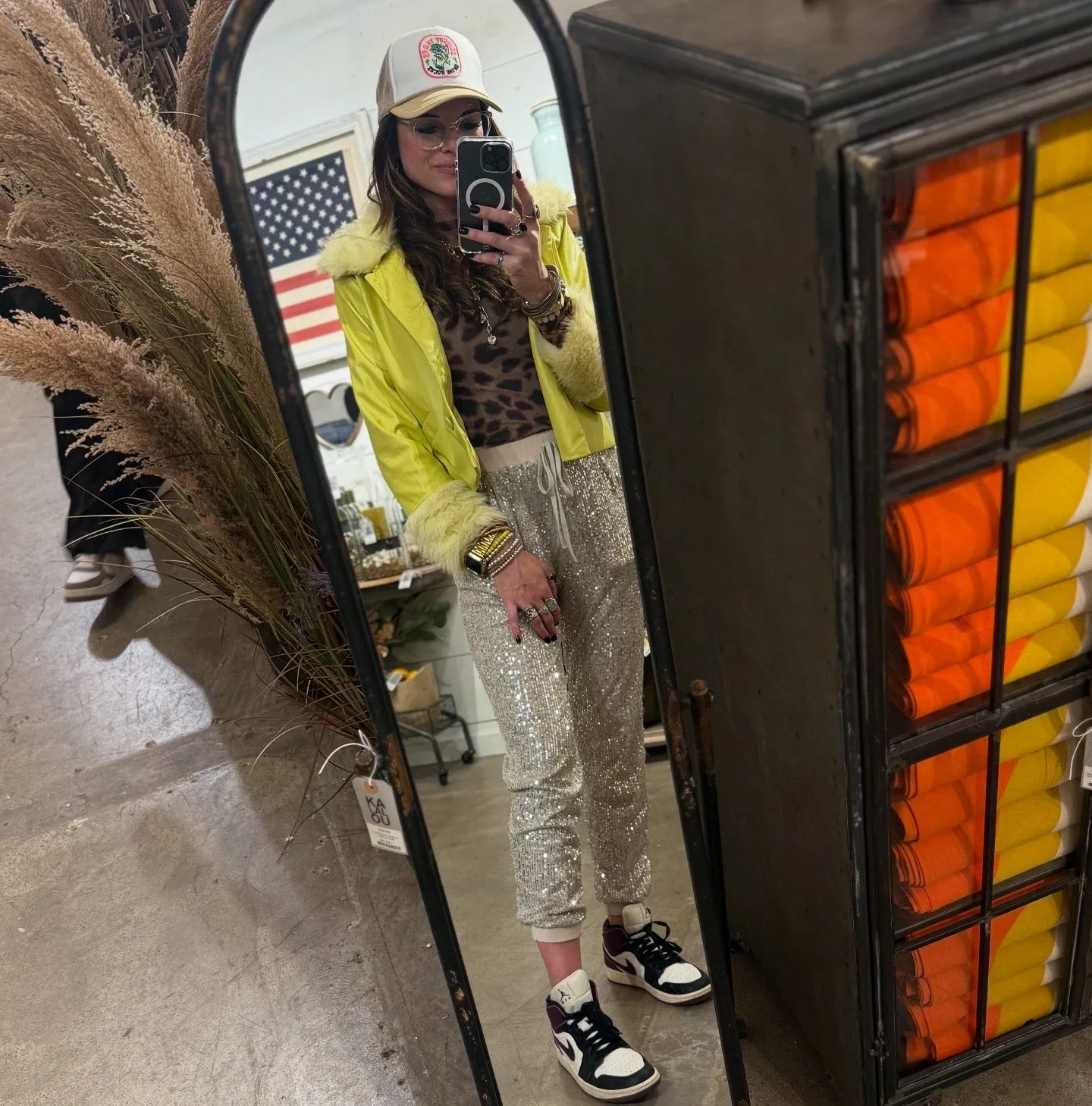 Lemon-Lime Cropped Fur Collared Jacket