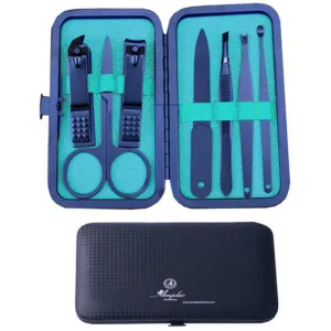 Light Blue Mens Manicure Pedicure Kit - 7 piece Grooming Kit with travel Case