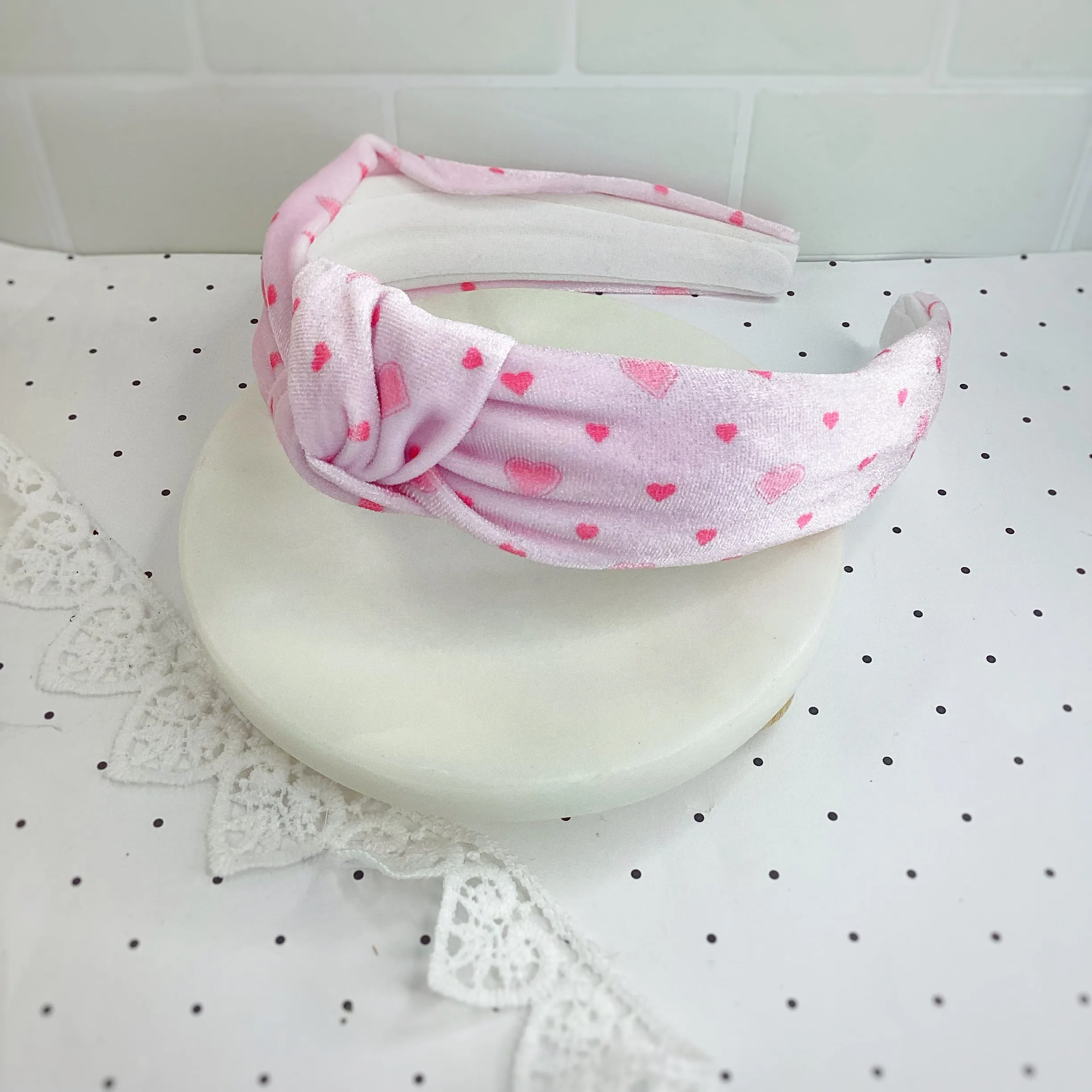 Little Velvet Hearts Bow Strip, Headband and Scrunchie Collection