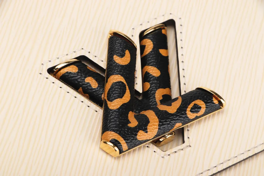 LOUIS VUITTON M53928 TWIST MM SIZE BEIGE JUNGLE PRINT EPI LEATHER GOLD HARDWARE WITH CHAIN
