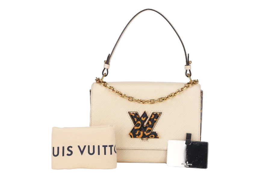 LOUIS VUITTON M53928 TWIST MM SIZE BEIGE JUNGLE PRINT EPI LEATHER GOLD HARDWARE WITH CHAIN