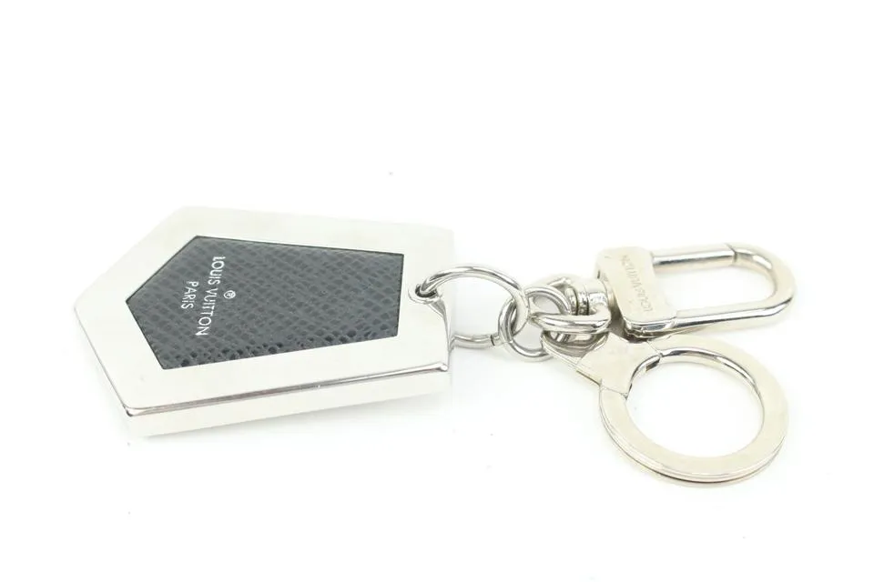 Louis Vuitton Silver x Black Taiga Keychain Bag Charm Pendant 45lz421s
