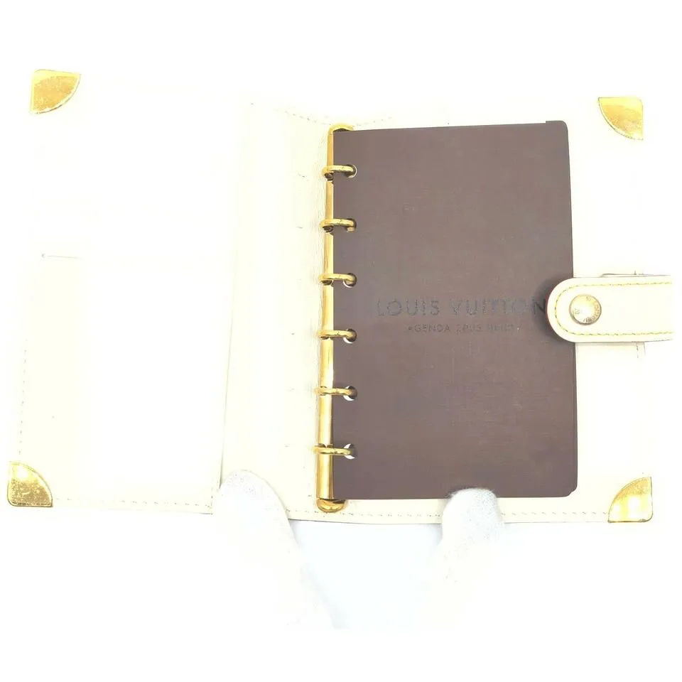 Louis Vuitton White Suhali Leather Small Ring Agenda PM Diary Cover 863193