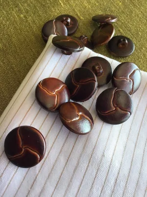 Made in JAPAN BROWN LEATHER Look 3/4" Shank Buttons Vintage Sewing Button for Clothing / Faux Leather Decorative Designer Buttons 882