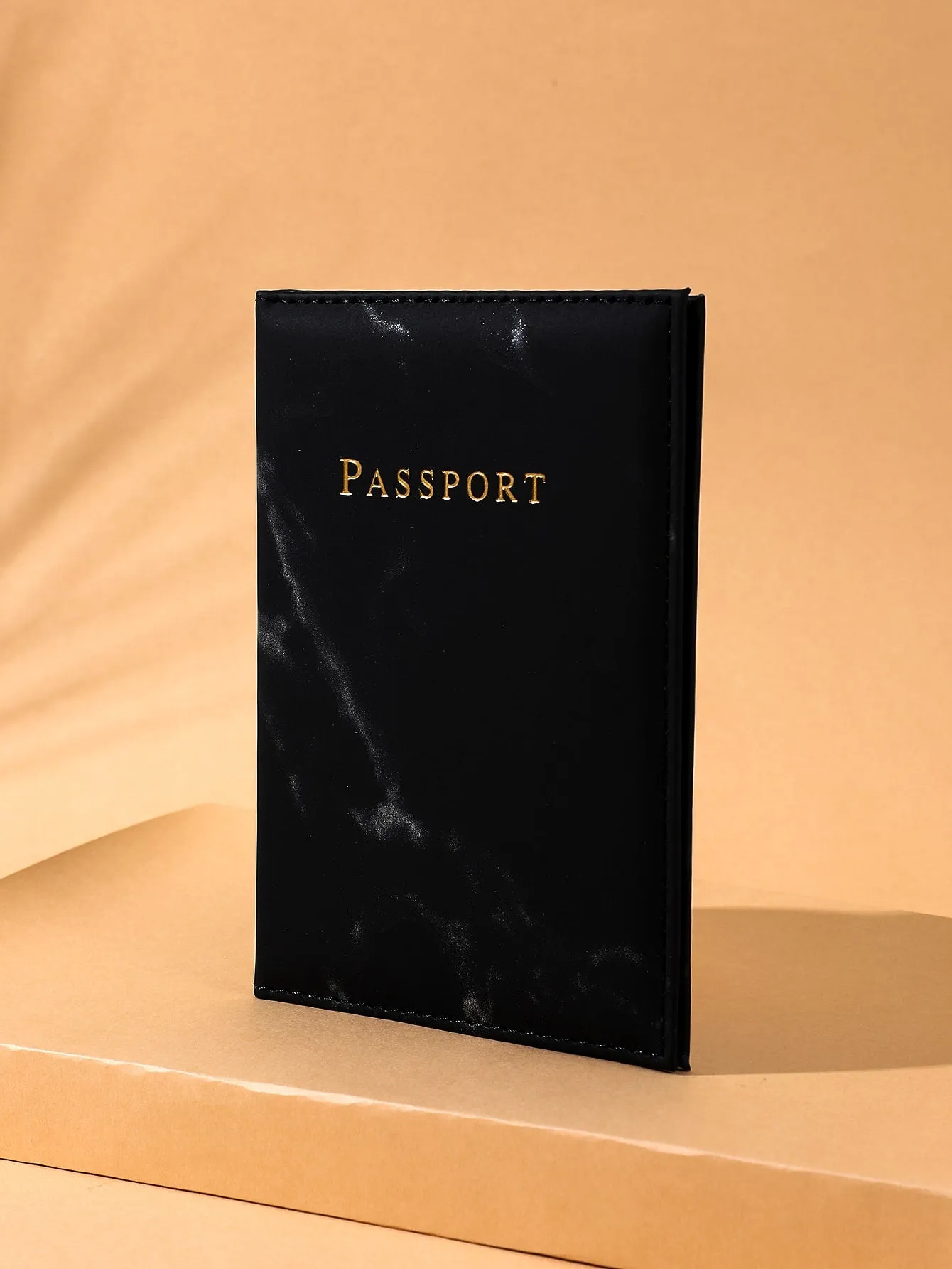 Marble Pattern Letter Detail Small Wallet - Black- FD ⚡