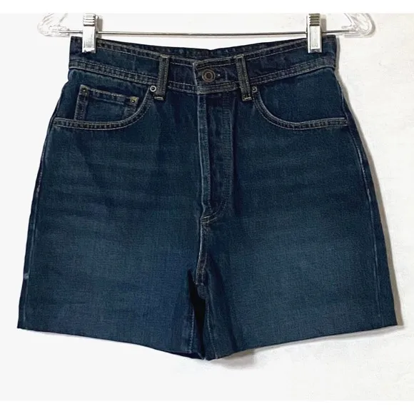 Massimo Dutti Denim Shorts 2 Blue Dark Wash Button Fly Faux Leather Pocket NWT
