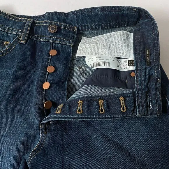 Massimo Dutti Denim Shorts 2 Blue Dark Wash Button Fly Faux Leather Pocket NWT