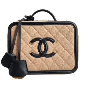 Medium CC Filigree Vanity Case in Beige Black Caviar