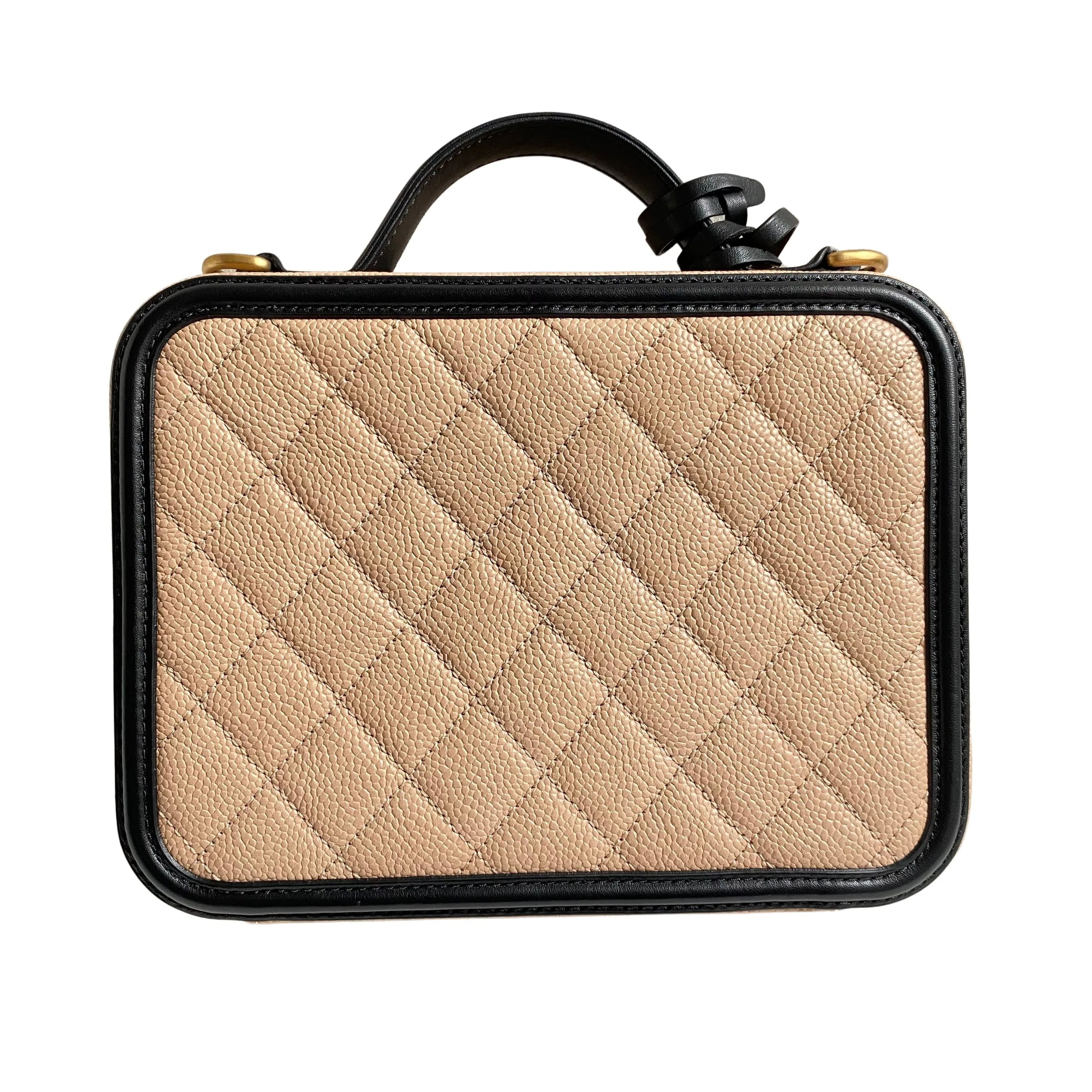 Medium CC Filigree Vanity Case in Beige Black Caviar