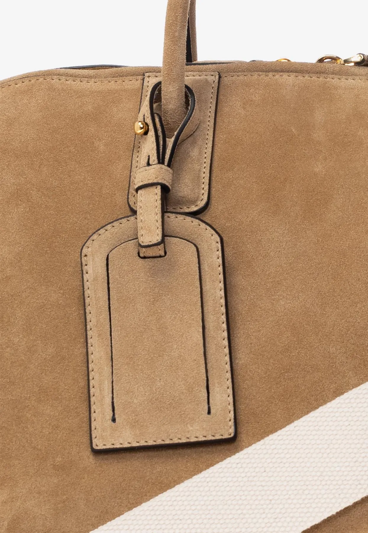Medium Suede Folding Top Handle Bag