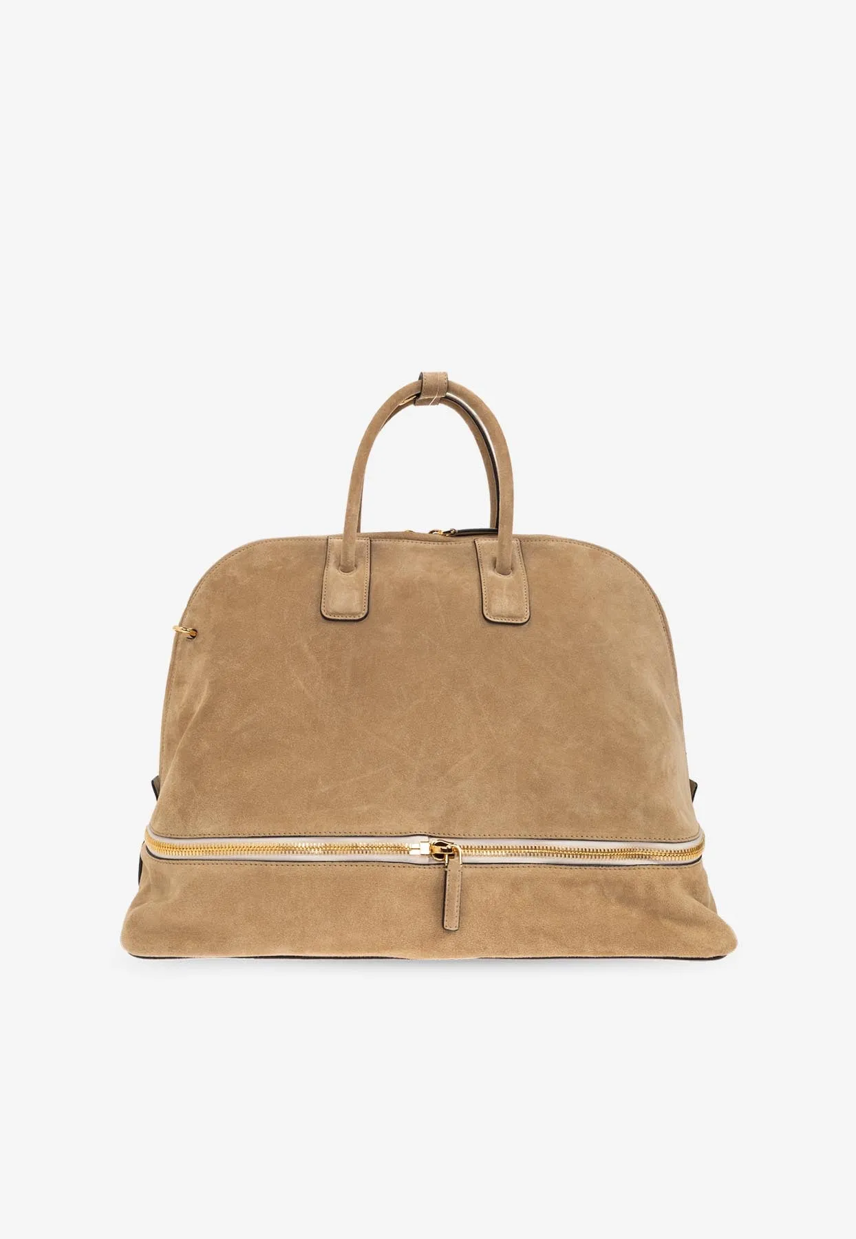Medium Suede Folding Top Handle Bag