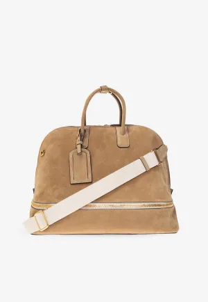 Medium Suede Folding Top Handle Bag