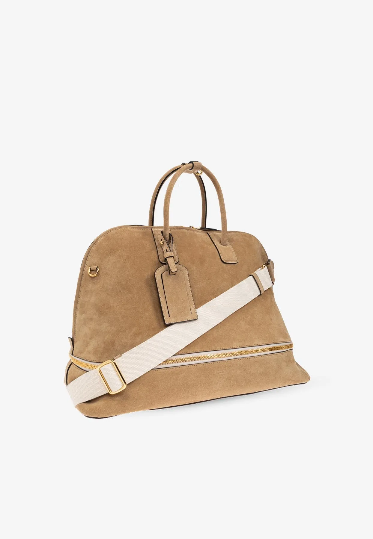 Medium Suede Folding Top Handle Bag