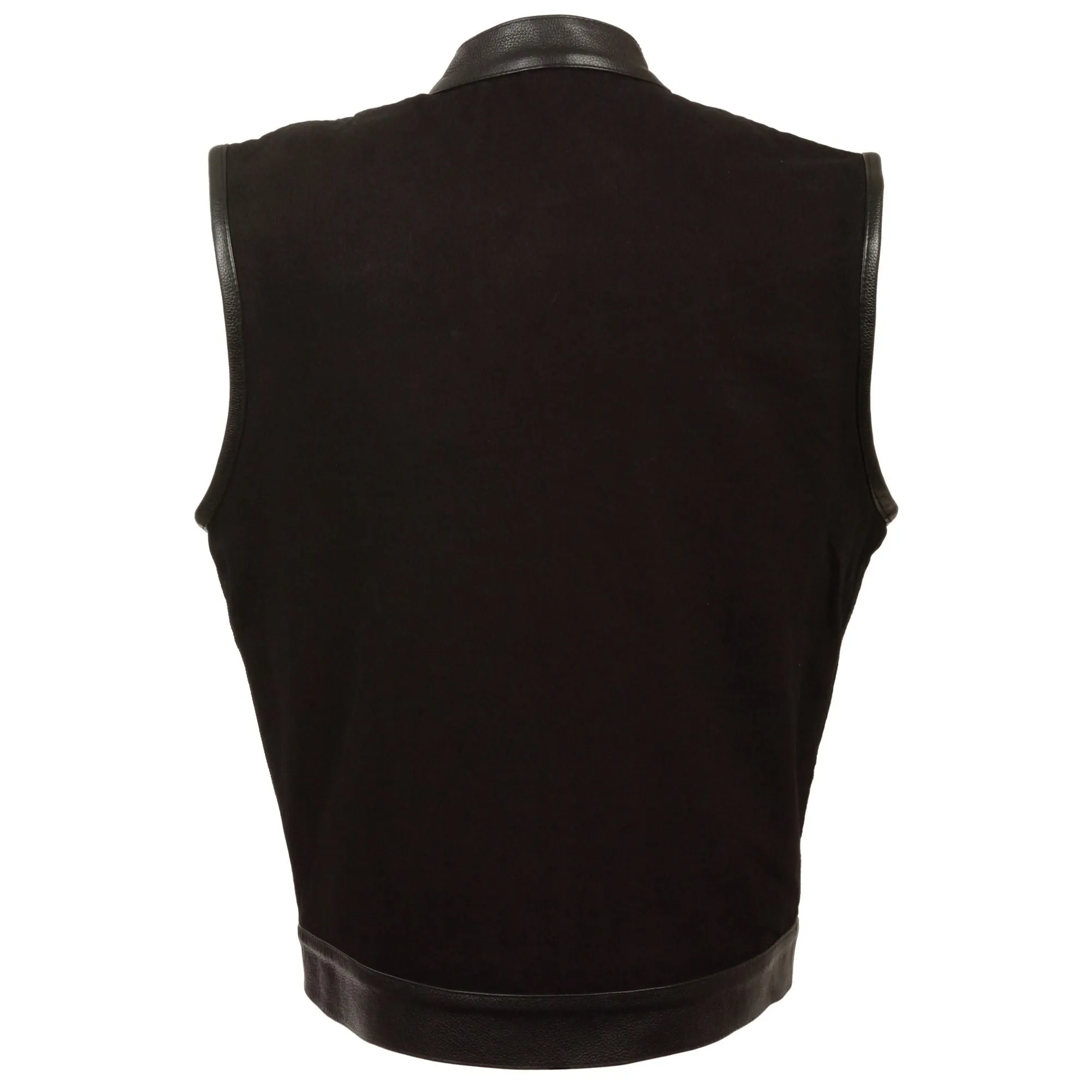 Men's Denim Club Vest w/ Leather Trim & Hidden Zipper