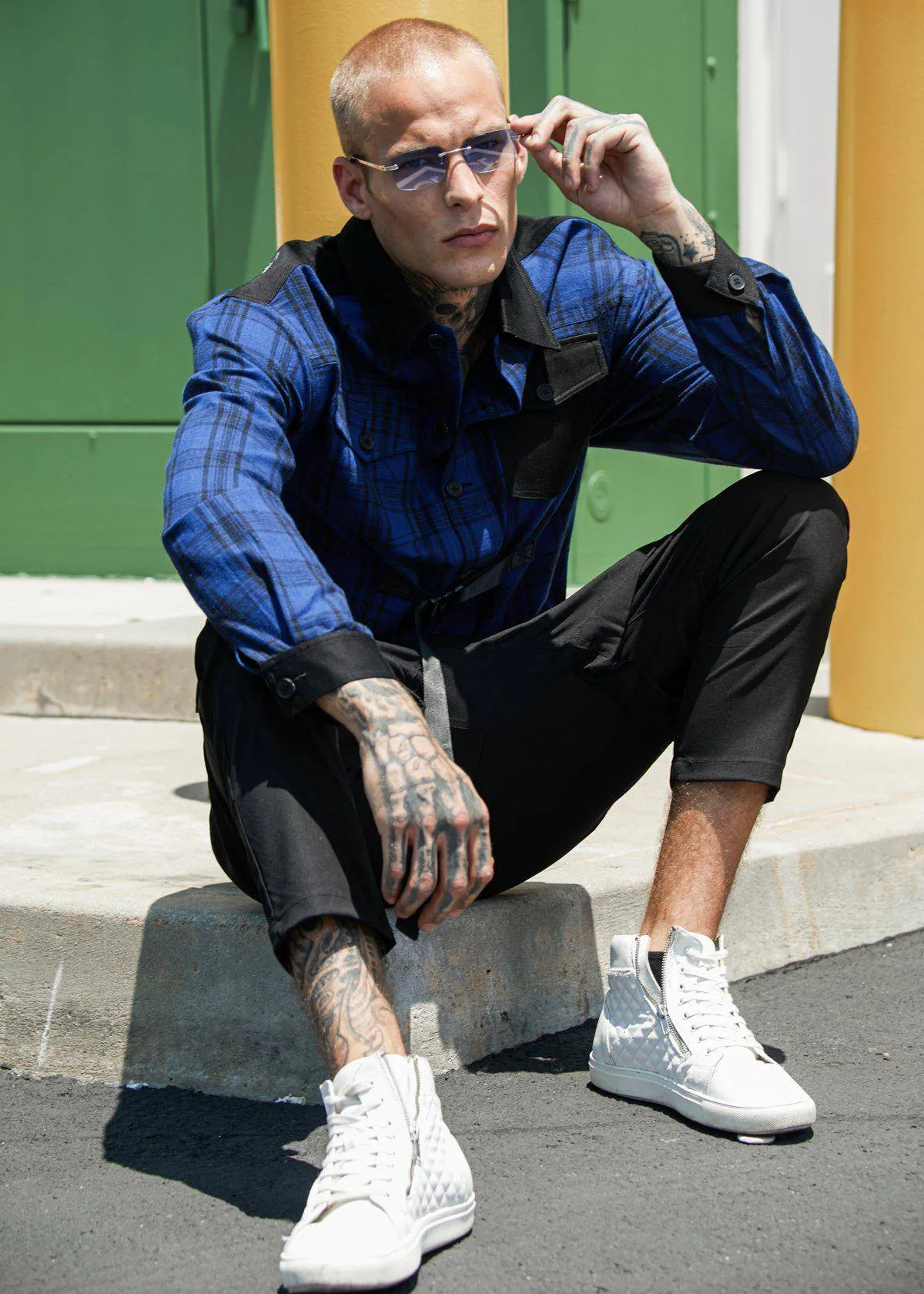 Men's Plaid Shirt Jacket in Blue by Shop at Konus