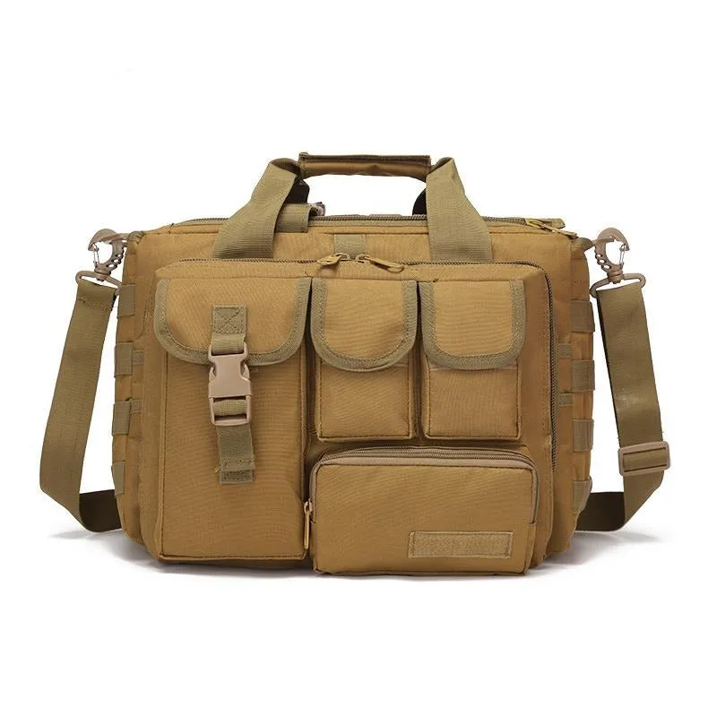 Men's Tactical Messenger Bag, Waterproof Canvas, Black/Army Green/Tan