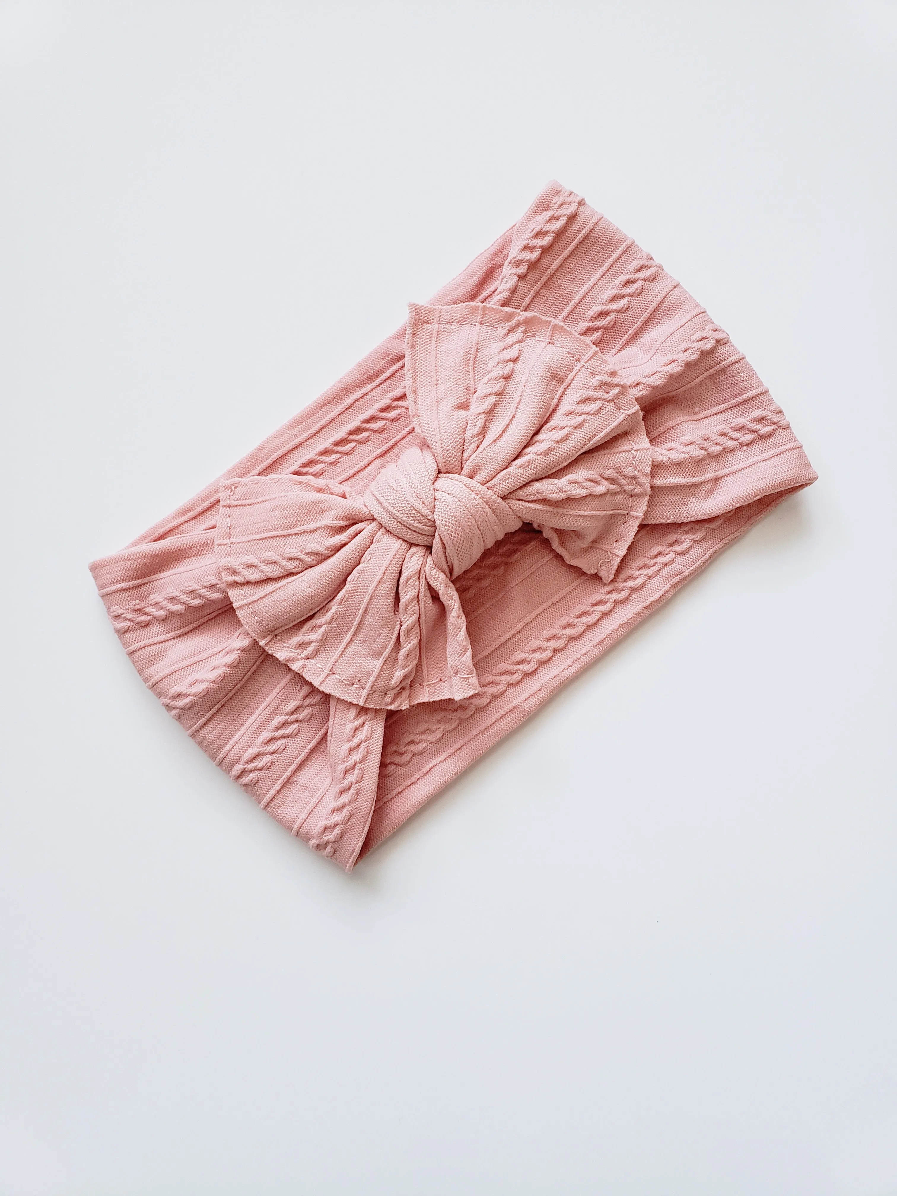 Mia Cable Knit Bow Headband - Blush Pink
