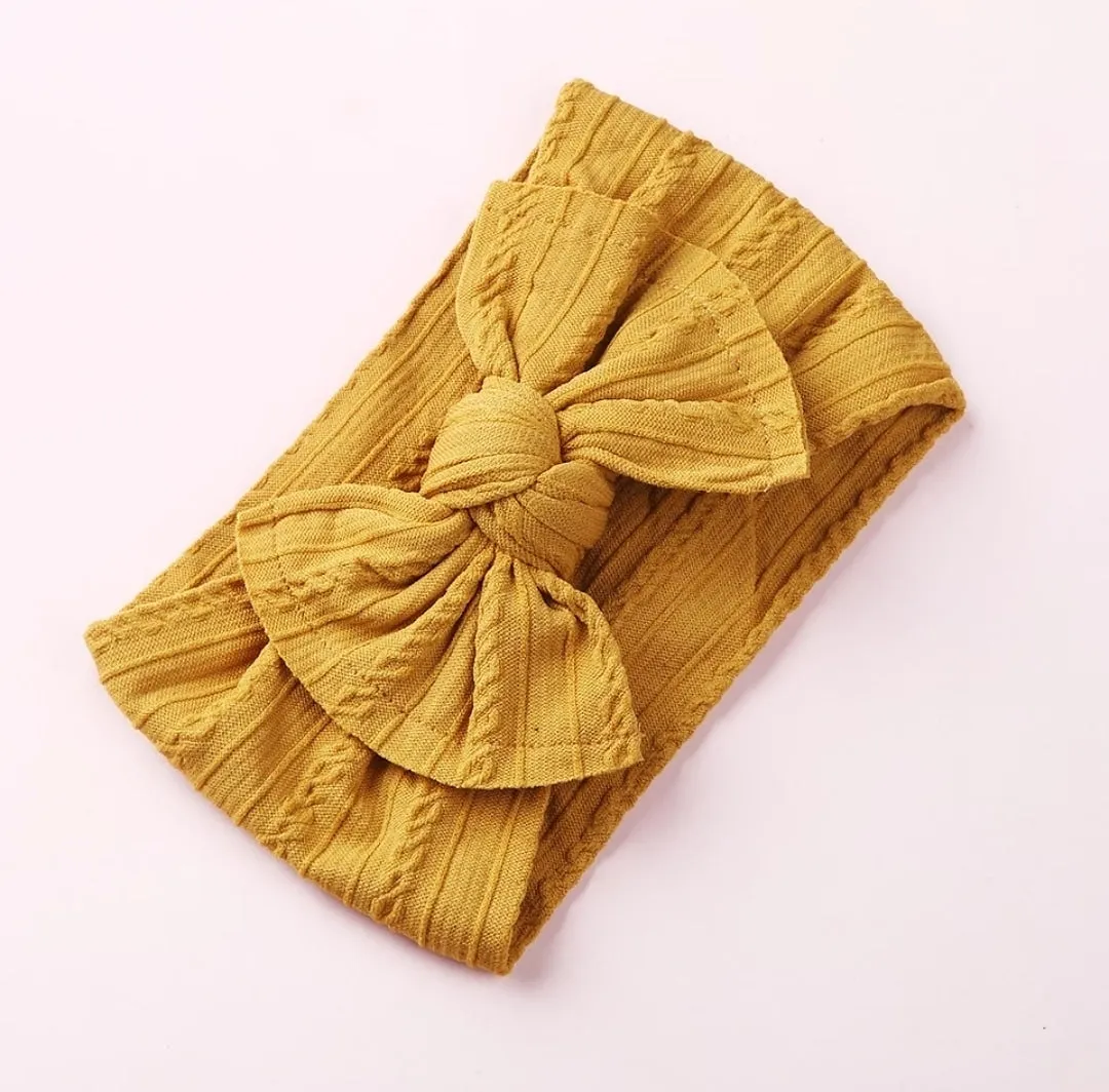 Mia Cable Knit Bow Headwrap - Mustard