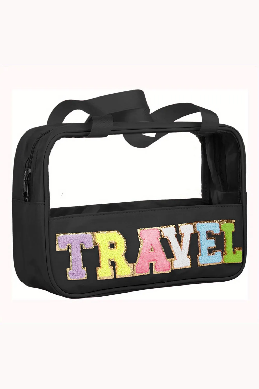 Mint Green TRAVEL Chenille Letter Clear PVC Makeup Bag