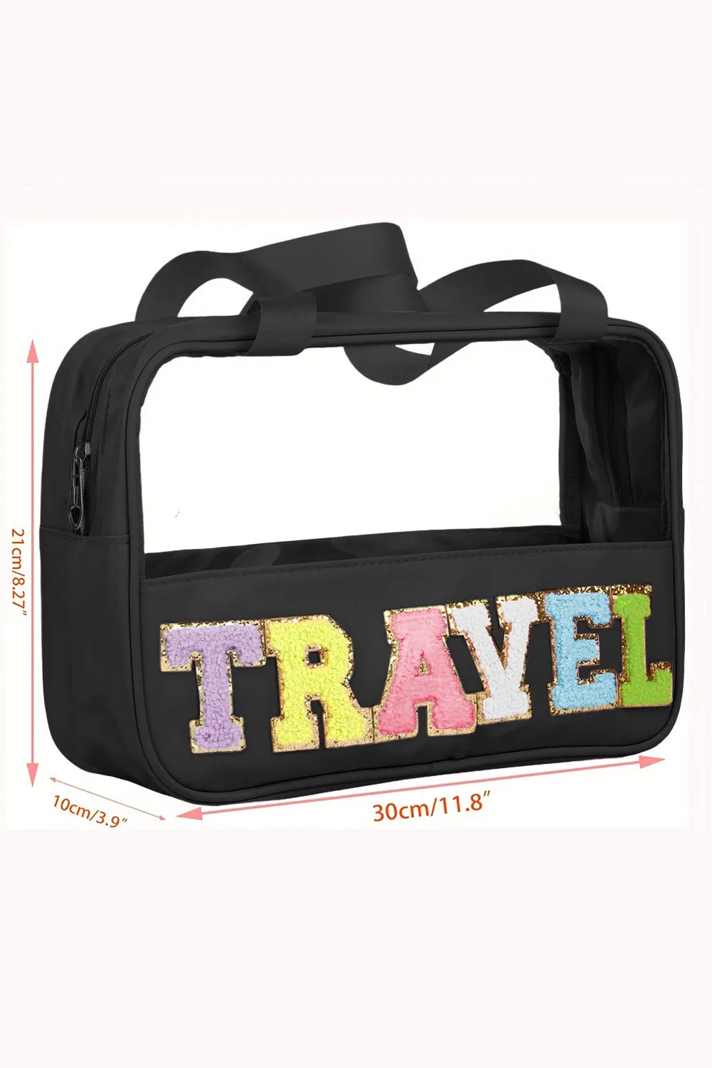 Mint Green TRAVEL Chenille Letter Clear PVC Makeup Bag