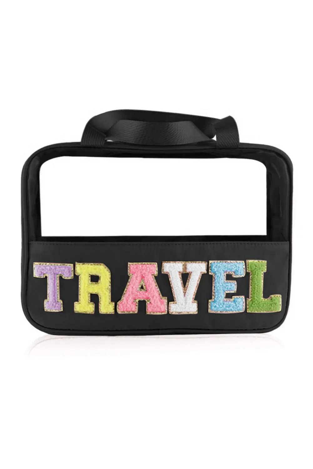 Mint Green TRAVEL Chenille Letter Clear PVC Makeup Bag