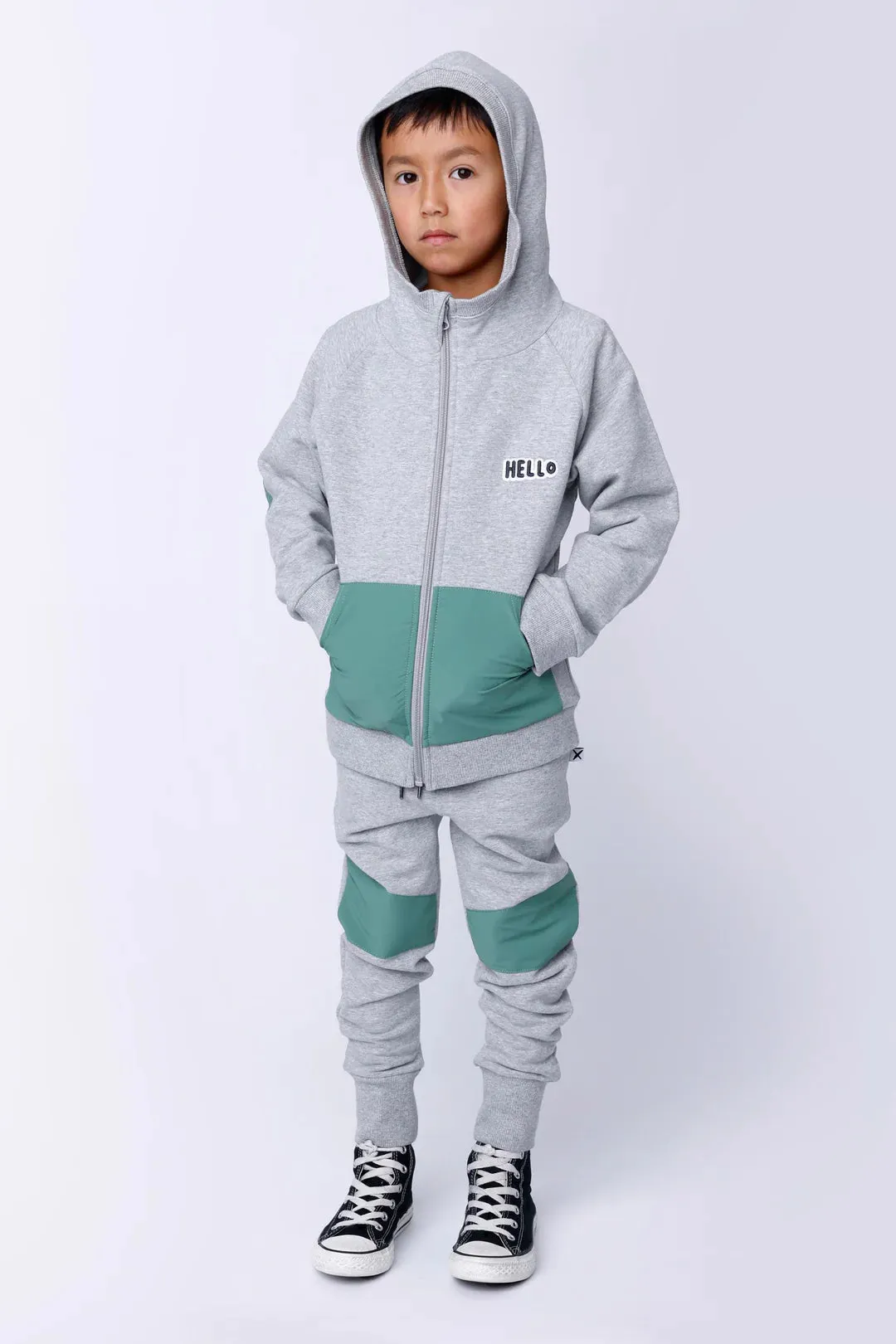 MINTI NYLON PATCH FURRY TRACKIES GREY MARLE/GREEN