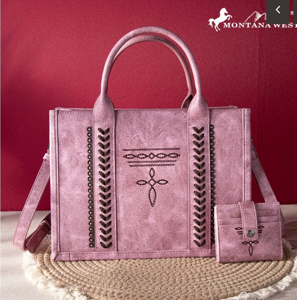 Montana West Whipstitch Concealed Carry Tote With Matching Bi-Fold Wallet