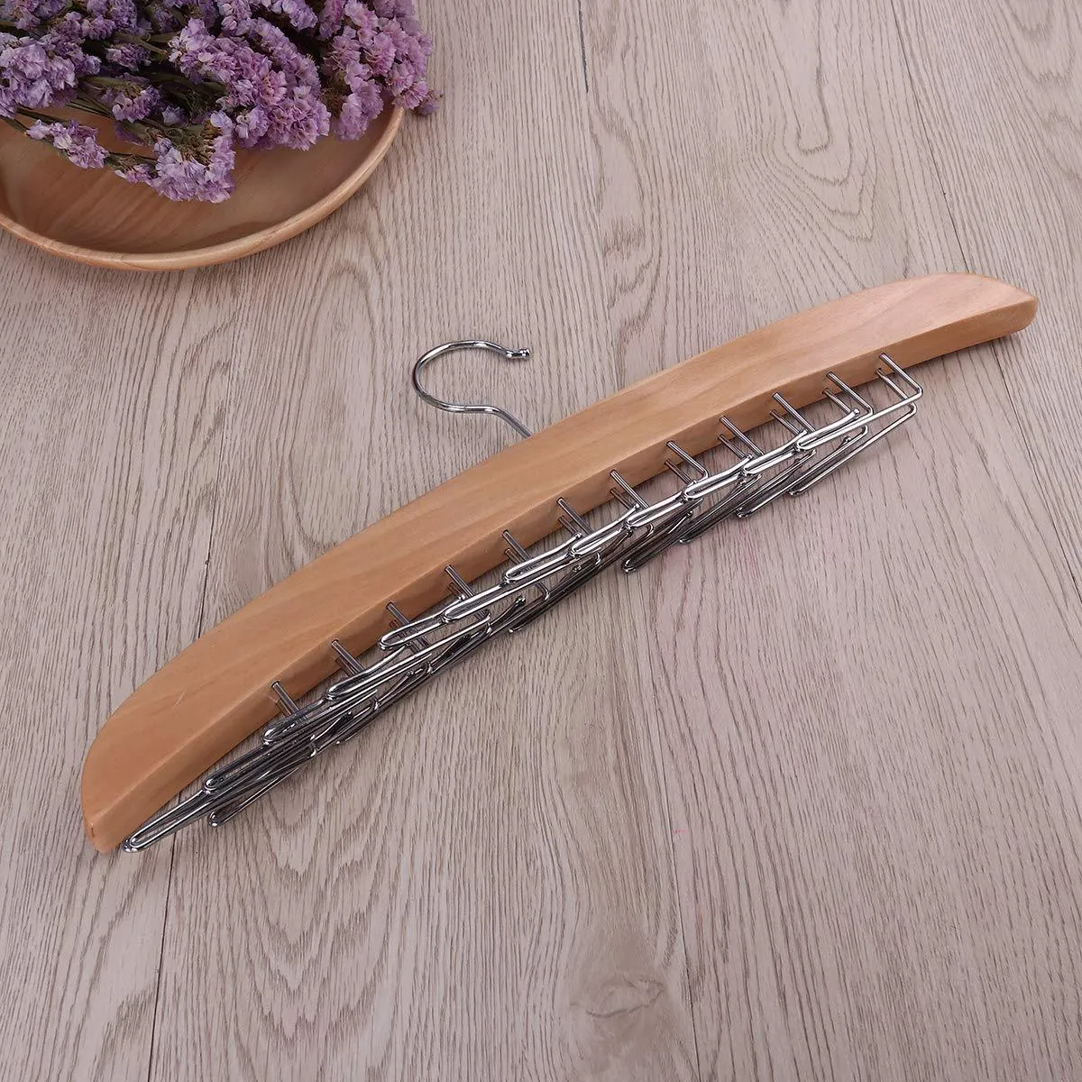 Multifunctional Premium Wooden Necktie Tie Hanger Rack Scarf Organizer Holder with 24 Hooks