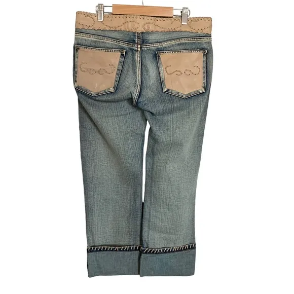 MVX Tribe | Size 27 Leather Jean USA Design 100% Cotton Leather Trim Boho Cowboy