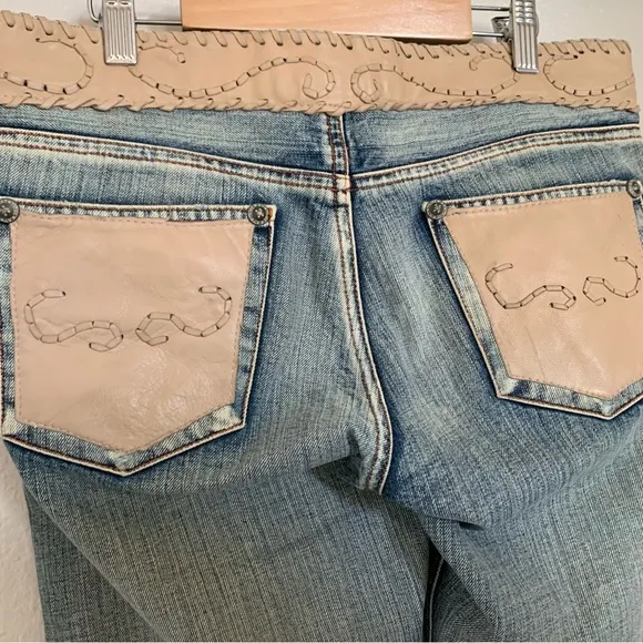 MVX Tribe | Size 27 Leather Jean USA Design 100% Cotton Leather Trim Boho Cowboy