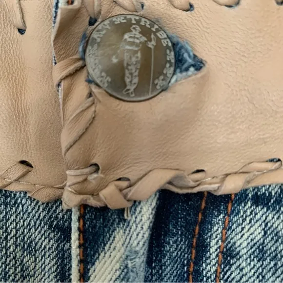 MVX Tribe | Size 27 Leather Jean USA Design 100% Cotton Leather Trim Boho Cowboy