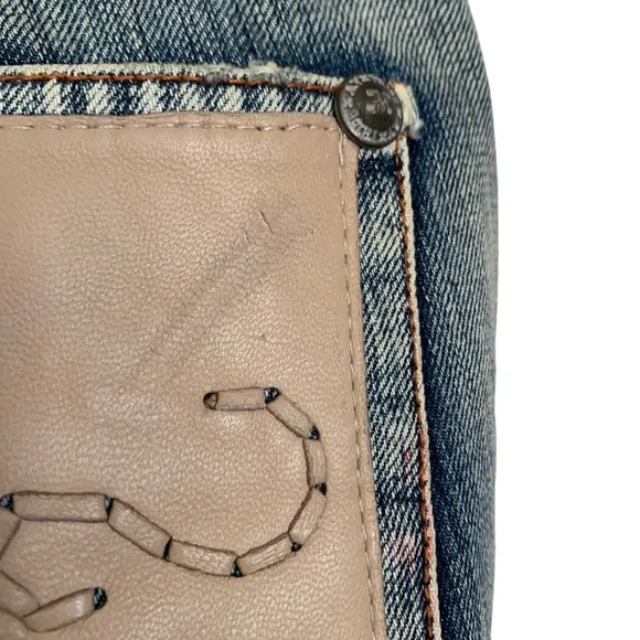 MVX Tribe | Size 27 Leather Jean USA Design 100% Cotton Leather Trim Boho Cowboy