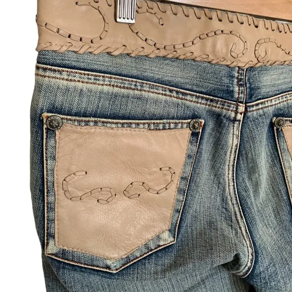 MVX Tribe | Size 27 Leather Jean USA Design 100% Cotton Leather Trim Boho Cowboy